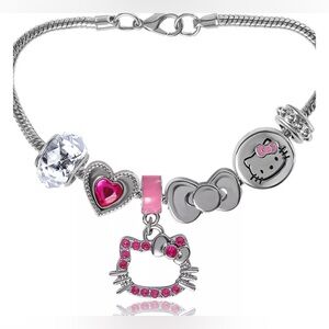 Hello Kitty 7'' Fashion Charm Bead Bracelet with Pink Enamel and Crystal Beads